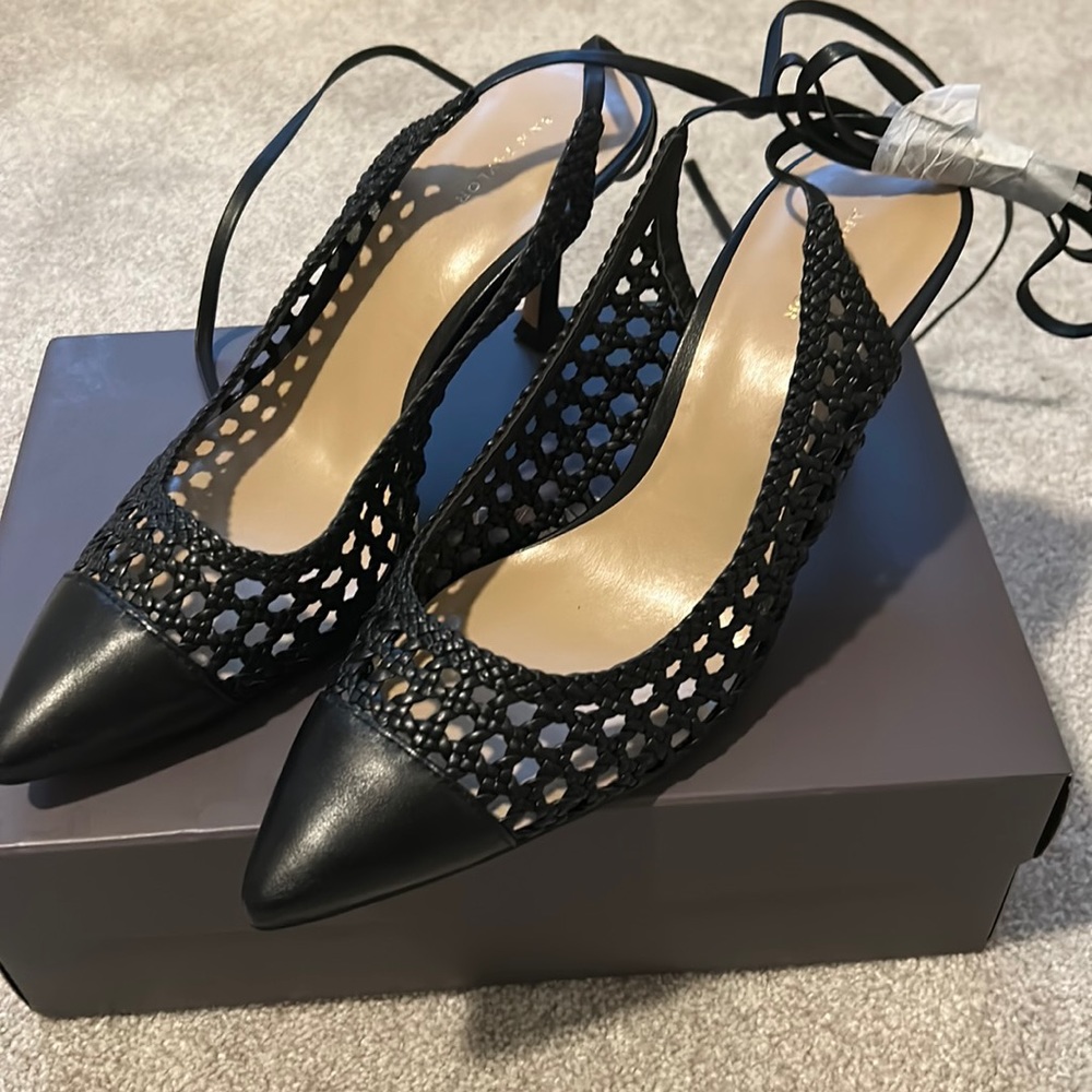 Ann Taylor, leather ankle wrap sling back pump